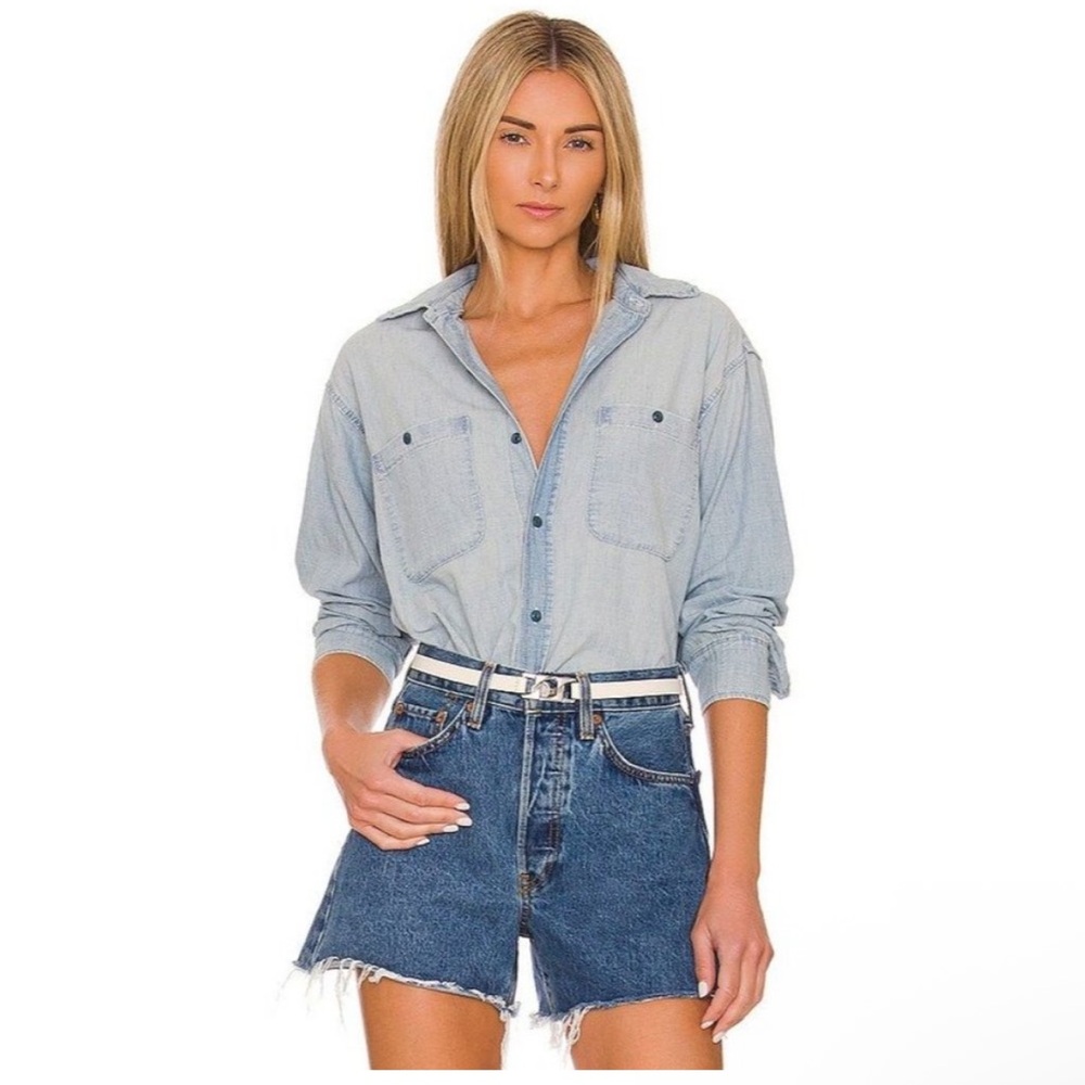 Re/Done Chambray Vintage Bleu Denim Button Long Sleeve Top Shirt NWOT✨$298